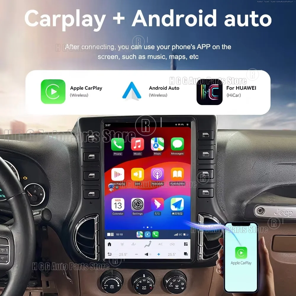 

12,1-дюймовый сенсорный экран для Jeep Wrangler JK 2011-2017, автомобильный мультимедийный плеер на Android 14, GPS-навигация, радио, Wi-Fi, 4G, головное устройство