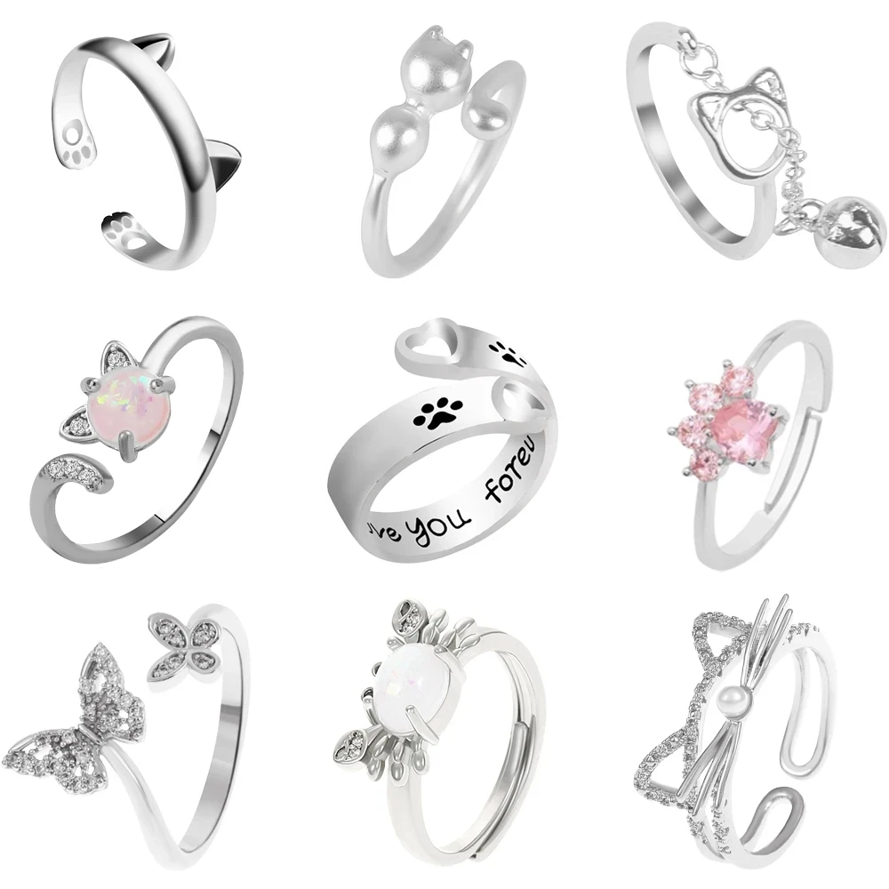 Hot Selling Fashion Women's Ring Pet Dog Paw Cat Ears Angel Wings Bee Rabbit Heart Wedding Ring Animal Jewelry Gift 2020 New