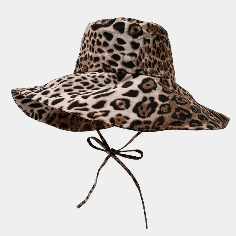 Women Leopard Print Bucket Hat Wide Brim UV Protection Foldable Casual Sun Visor Cap for Outdoor Travel Beach