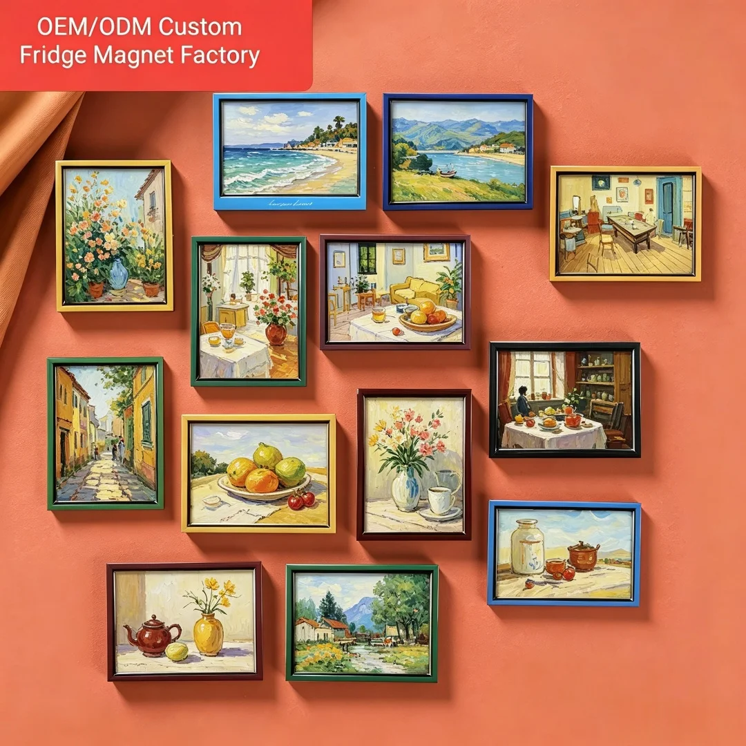 Custom Oil Painting Fridge Magnet Set 3D Frame Art Refrigerator Sticker Home Kitchen Decoration Souvenir Gift
