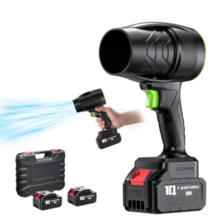 منفاخ أوراق شجر كهربائي لاسلكي مع محرك عالي السرعة 150000 دورة في الدقيقة لتنظيف الفناء والعناية بالعشب يتضمن 2 × 1.5 أمبير في الساعة