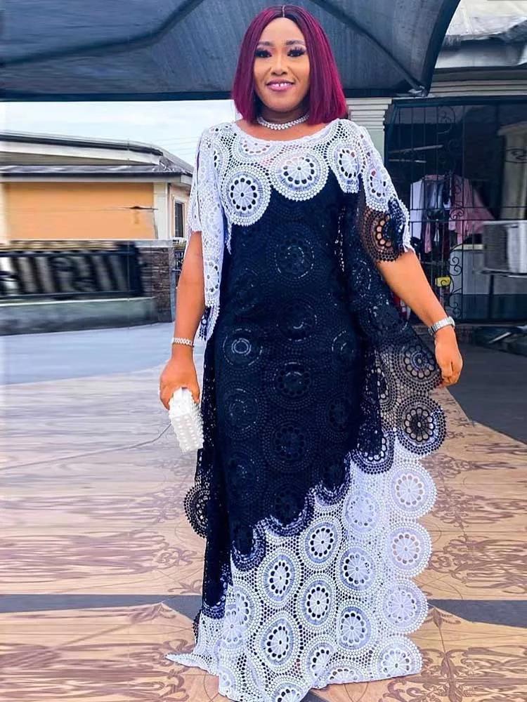

Summer Floral Lace Maxi Dress for Women Plus Size Kaftan Beach Dress Batwing Sleeve Hollow Out Design Dress Elegant and Stylish