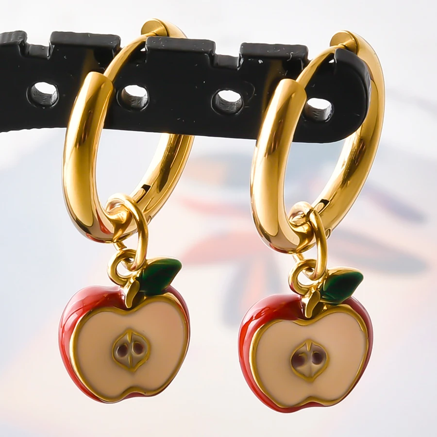 316 Edelstahl Stereoskopische Kawaii Enten-Erdbeer-Kirsch-Paprika Hängeohrringe für Damen und Herren Schmuck Piercing Geschenk – Detail 17