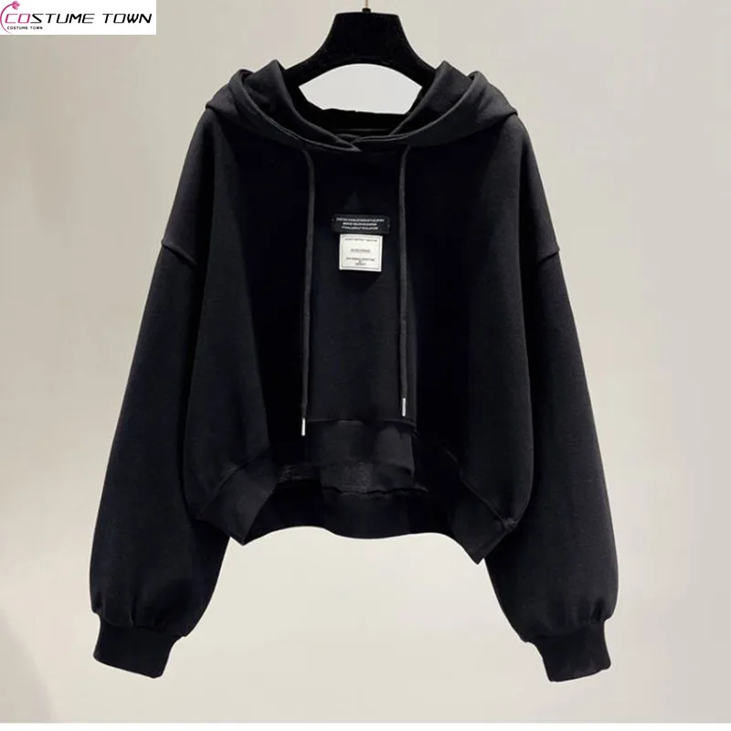 Spring Thin Short Hooded Long Sleeved Hoodie for Women 2024 New Drawstring Niche Ins Loose and Slimming Top for Women