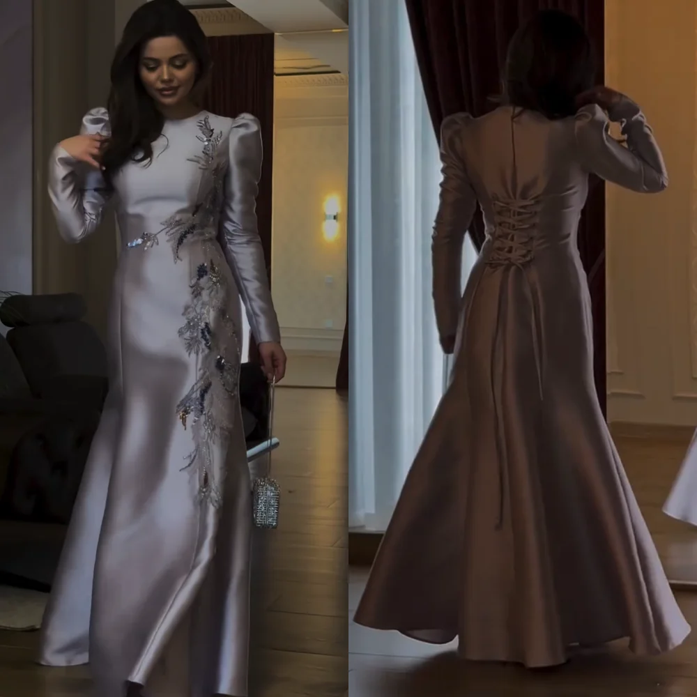 

Customized Intricate Charmeuse Pleat Sequined Pattern Trumpet O-Neck Long Dresses Bespoke Occasion Cocktail Exquisite