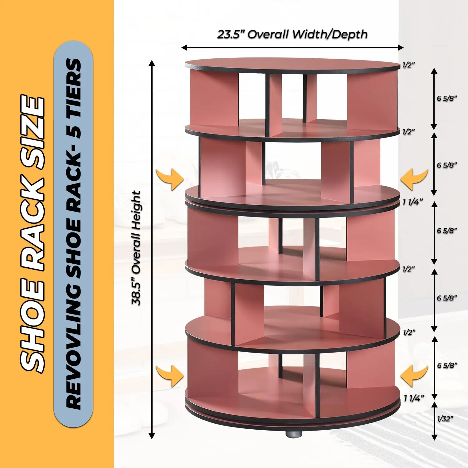 5-Tier Rotating Shoe Rack Tower 360° Revolving Storage Organizer for Closet Entryway Bedroom Hallway, Customized