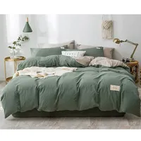 Home Textile Solid Color Duvet Cover Pillow Case Bed Sheet AB Side Quilt Cover Boy Kid Teen Girl Bedding Linens Set King Queen