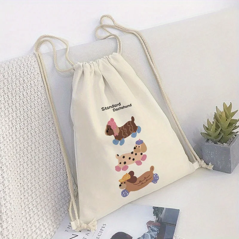 

1pc Minimalist Style Lightweight Fabric Tote Bag With Cute Cartoon Dog Print - Large Capacity, Adjustable Shoulder Straps, Draws