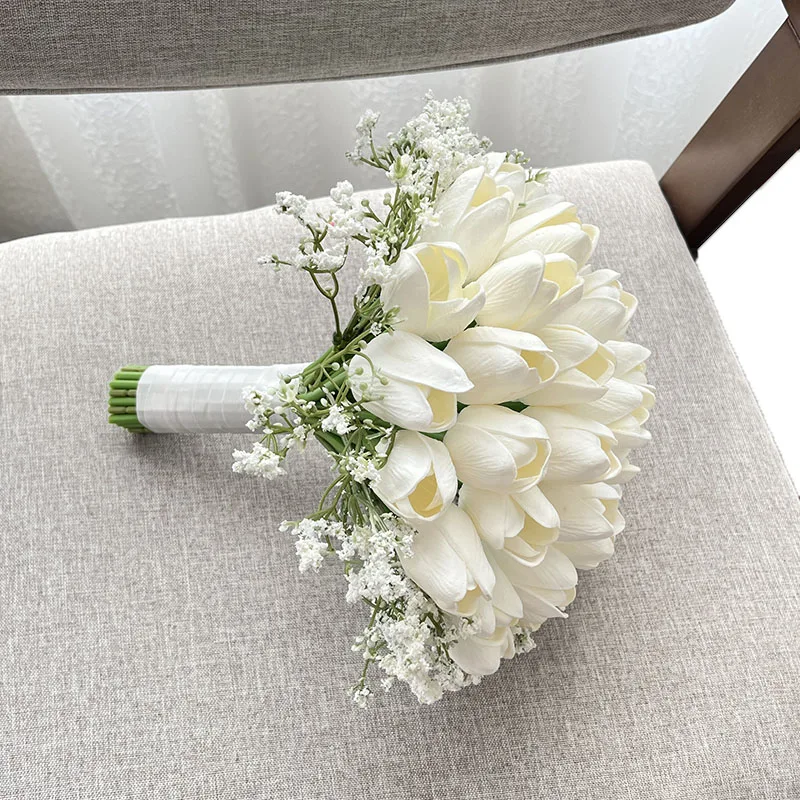 Bride Bouquet Wedding Accessories Tulips Baby's Breath Artificial Flowers Bridal Bouquet Table Centerpiece Anniversary Decor image 5