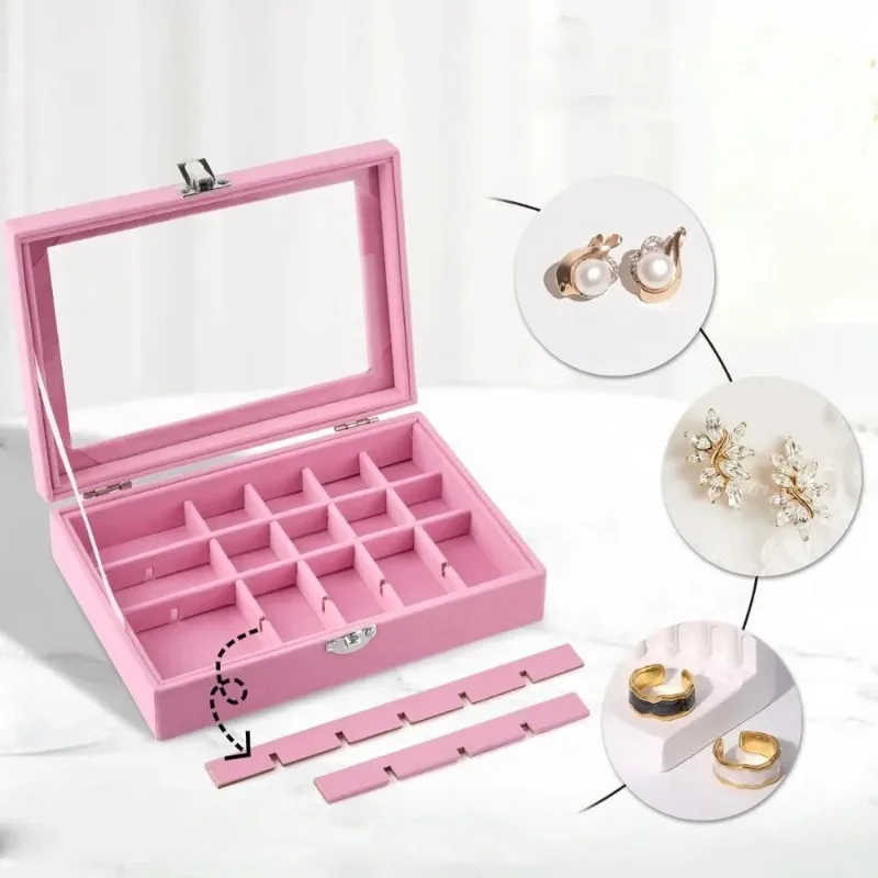Nova janela transparente grande capacidade 24 grade caixa de armazenamento de jóias simples e high-end anel colar caixa de exibição de armazenamento de jóias