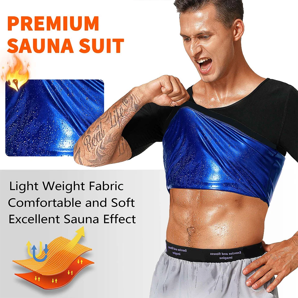 Men Sauna Sweat Vest Heat Trapping Compression Shirts Gym Thermo Suit Workout Slimming Body Shaper for Weight Loss Fat Burner