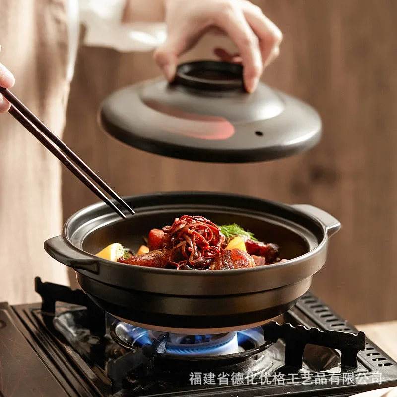 Japanese Style Soup Pot Crock Pots Casserole With Handle Ceramic Saucepan High Temperature Resistant Cooking Pan for Gas Stove