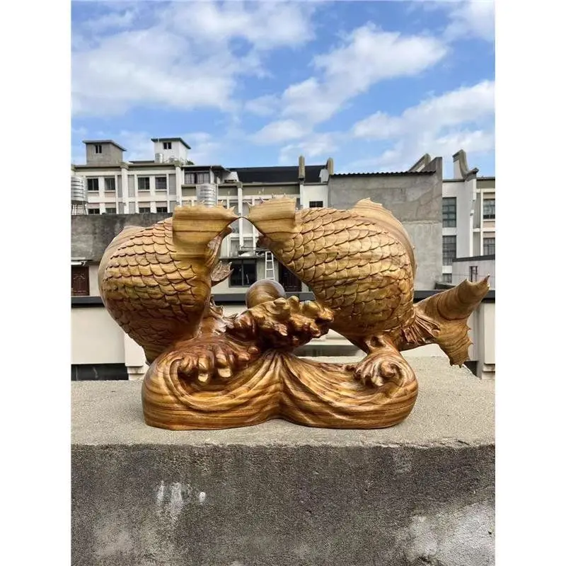 Camphor wood carp wood carving ornament handicrafts study office desktop