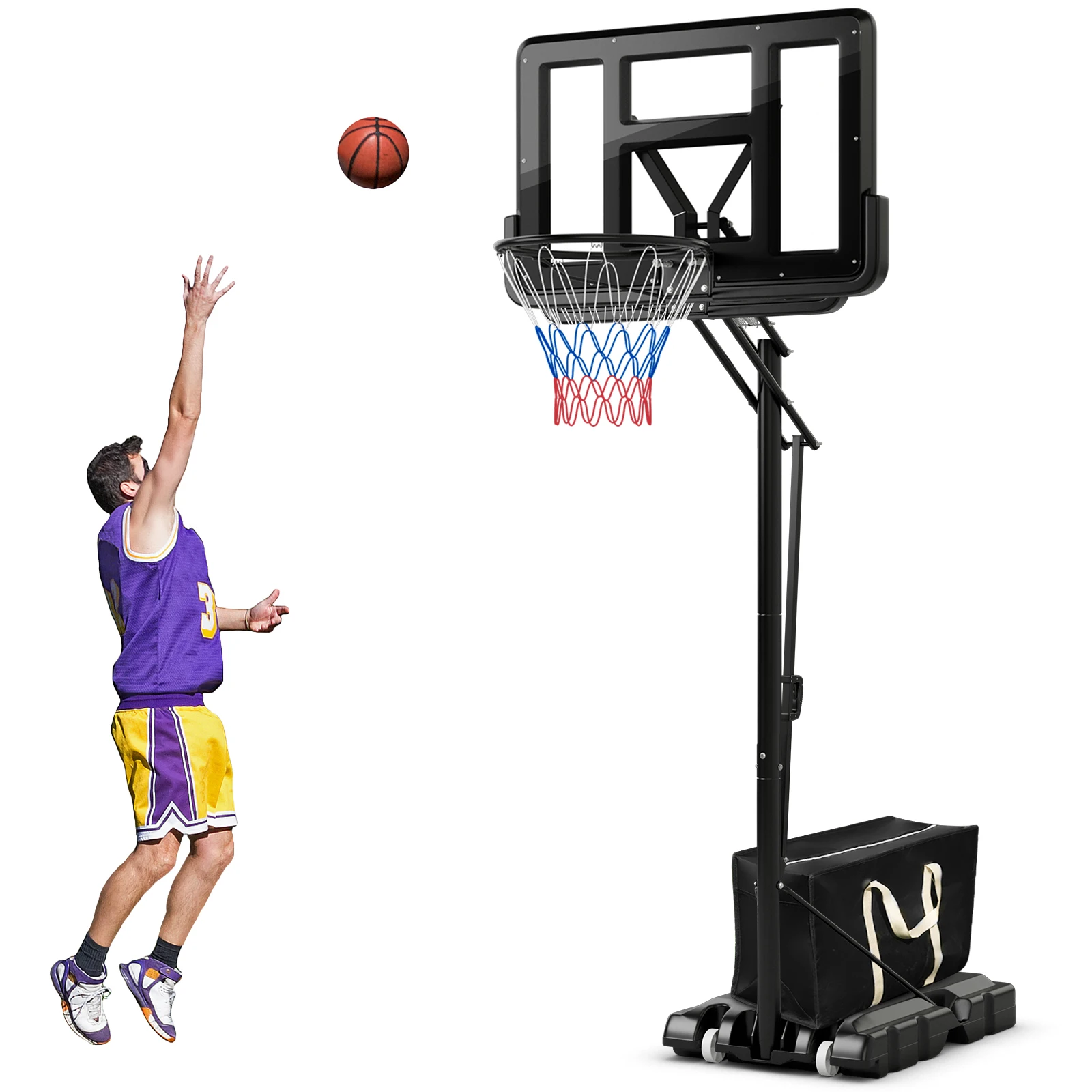 

44" Portable Adjustable Basketball Goal Hoop Stand System W/Secure Bag Outdoor