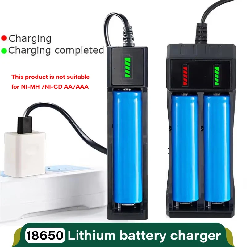 Ładowarka 18650 1/2/4 gniazda Podwójne ładowanie 18650 3,7 V Ładowarka USB do akumulatorów litowych 16340 14500 18650