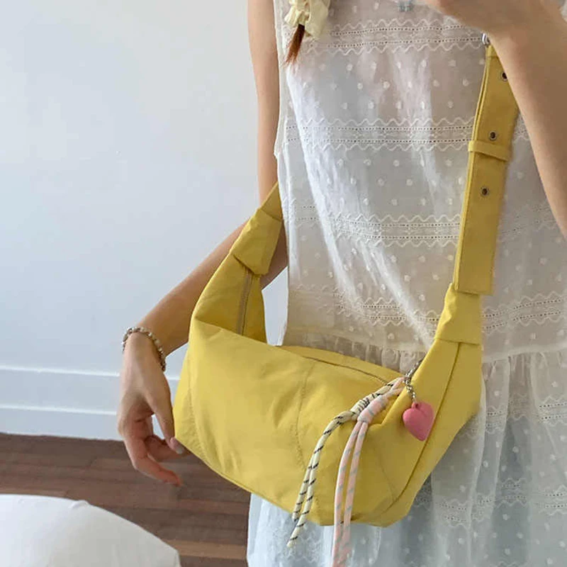 Borsa di tela semplice stile coreano per le donne Estate pendolarismo quotidiano Borsa a tracolla versatile Borse da cuscino casual in tinta unita