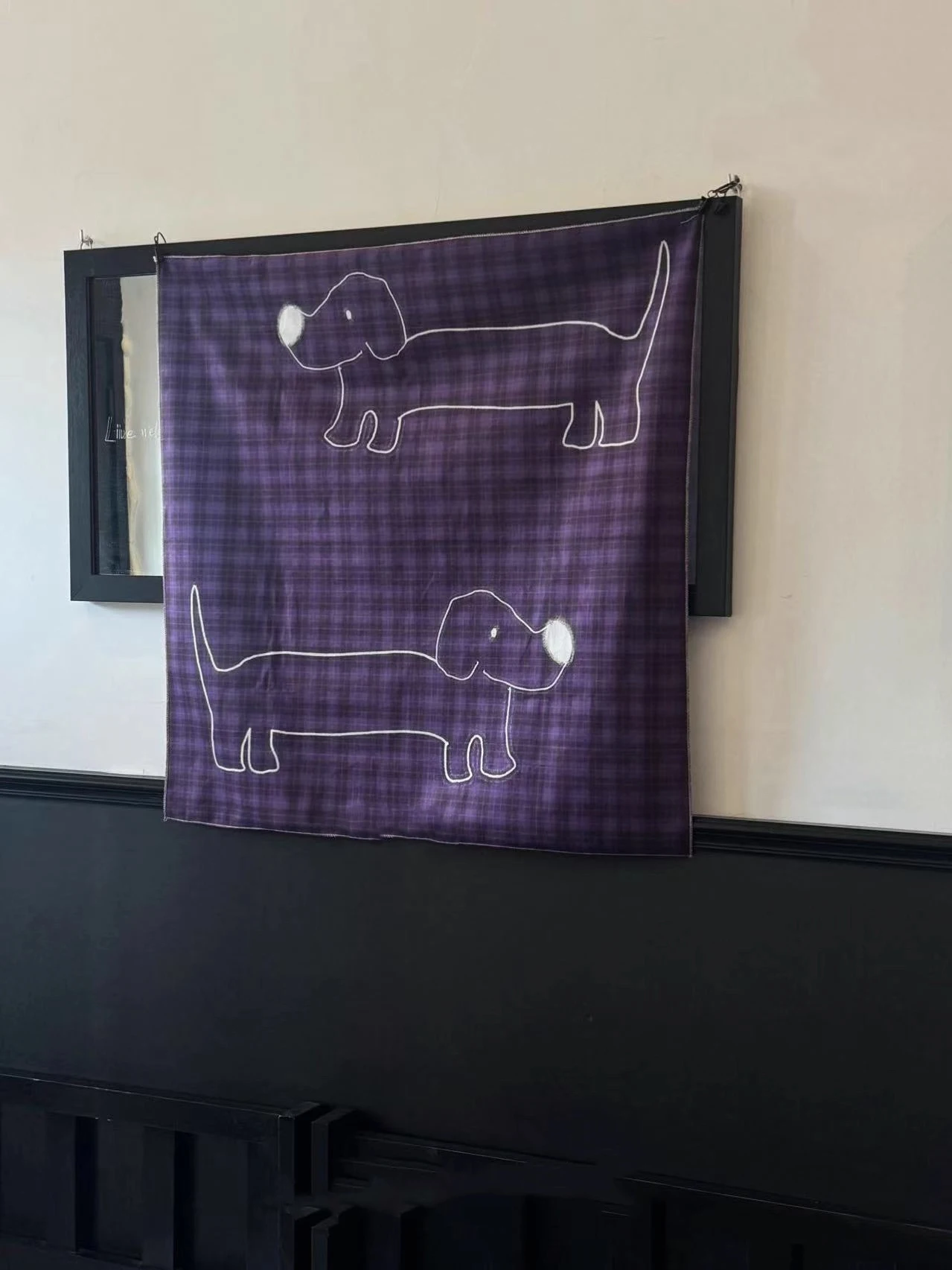 Original Purple Checkered Line Drawing Puppy Tapestry, Practical and Aesthetic Wall Hanging, Modern Art Tapestry