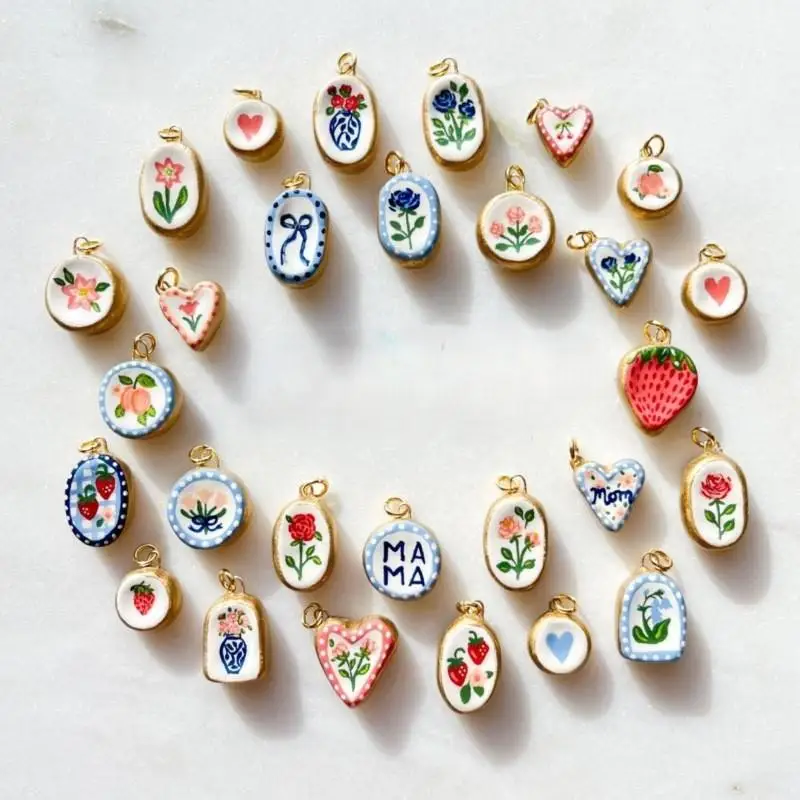 Simple And Versatile Color Blocking Butterfly Love Flower Diy Pendant Accessories Gold-Plated Color Preservation image 2