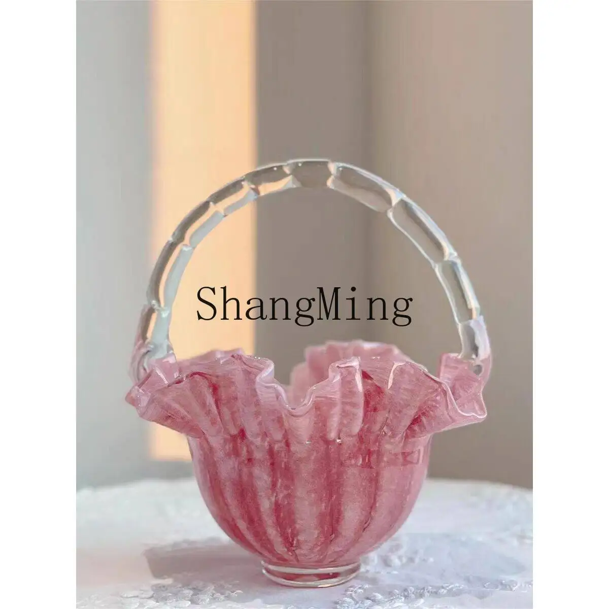 FG new medieval light luxury glazed vase pink Fenton pleated skirt small basket fruit plate