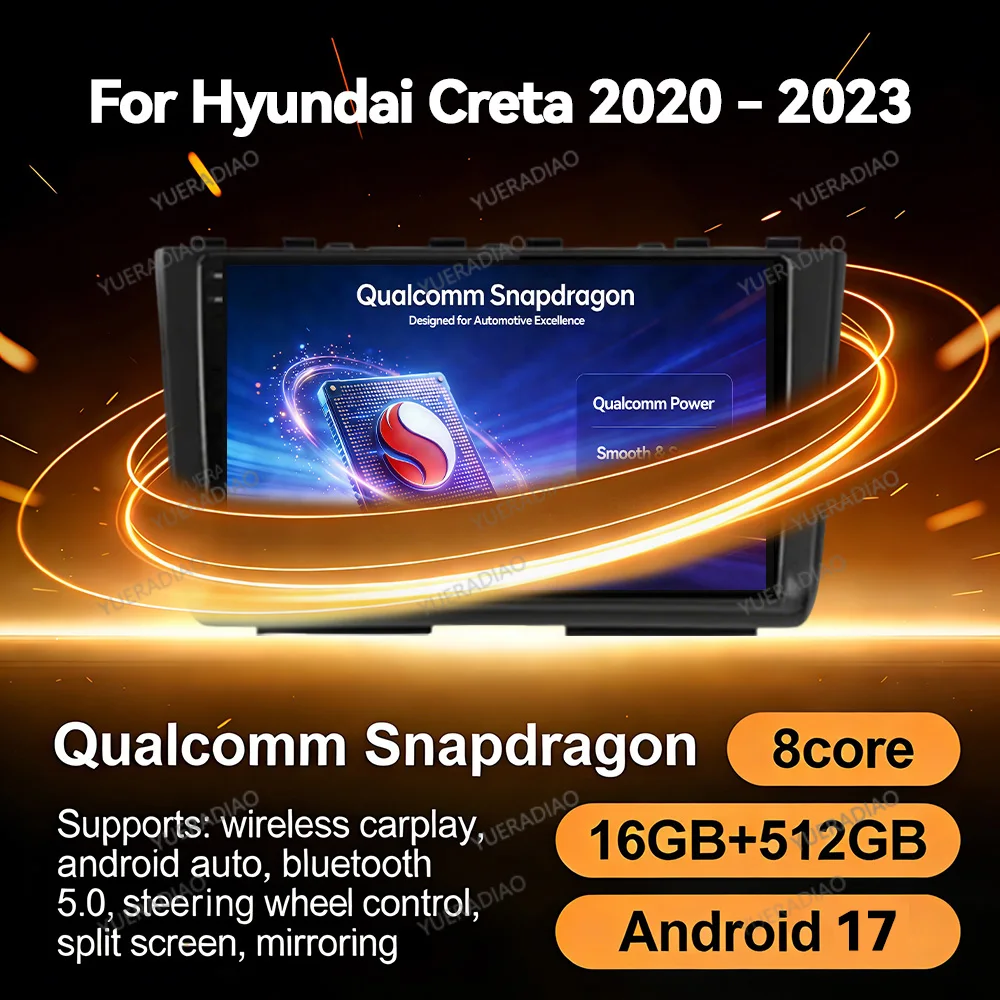 Autoradio Android 17 pour Hyundai Creta 2 IX25 2020 - 2021 Qualcomm BT GPS NAVI 4G WIFI Unité centrale multimédia Stéréo Lecteur vidéo