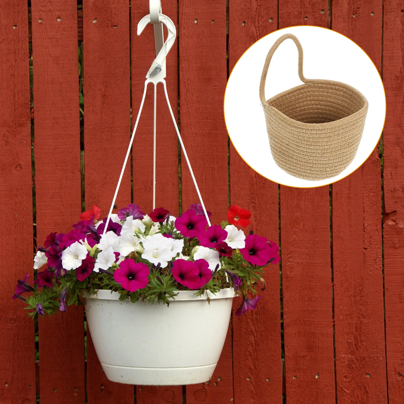 

Cotton Rope Woven Hanging Basket Wall Storage Basket Rustic Style Hanging Flower Pot for Balcony Decor
