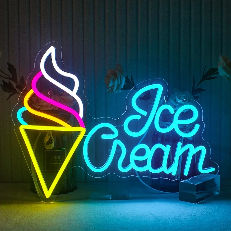 Ineonlife Personalized Custom LED Neon Sign Ice Cream Party Home Room Store Mall Restaurant Studio Wall Decor Creaitve USB Light