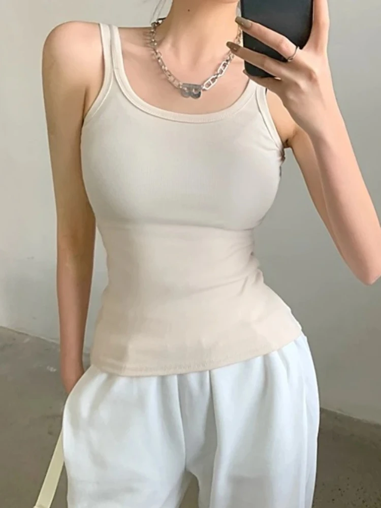 Sexy Coquette Unterhemd im Koreanischen Stil Einfarbig O-Ausschnitt Geripptes Damen-Camisole 2026 Sommer Basic Elastisches Tanktop