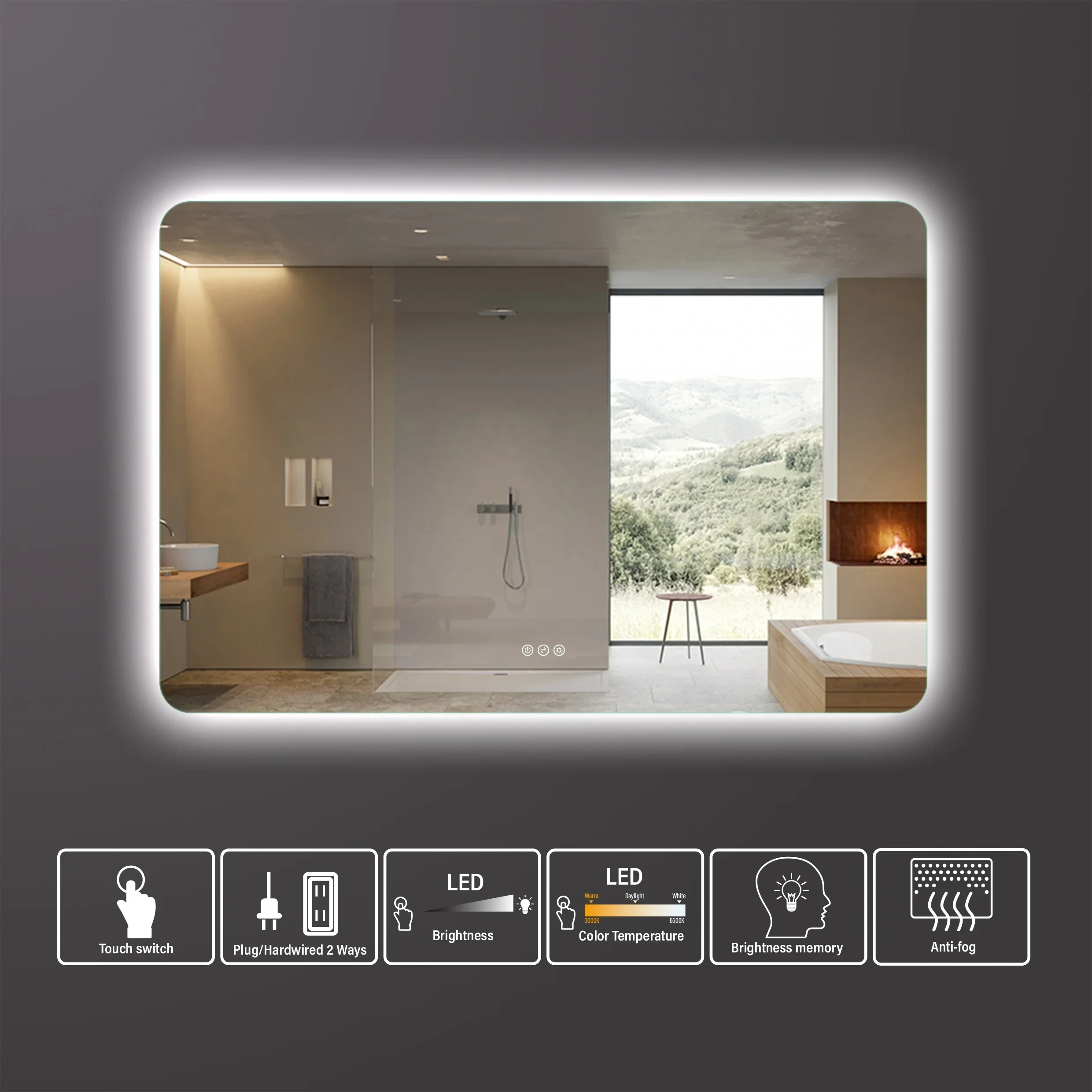 Bathnology High Quality Copper-free Mirror Smart Bathroom LED Light Mirror Customize Touch Screen Mirror