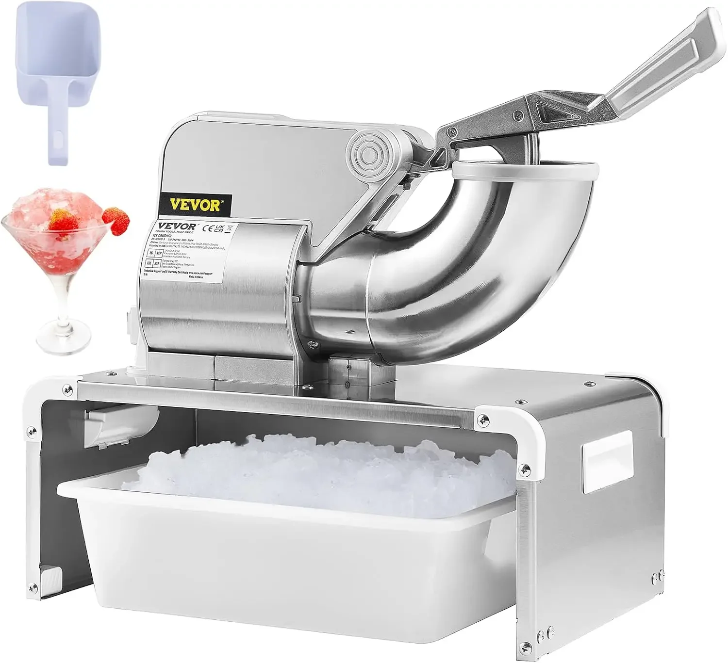 Ice Crushers Machine, 661lbs Per Hour Electric Snow Cone Maker with 4 Blades, Stainless Steel Shaved Ice Machine with Cover, 300