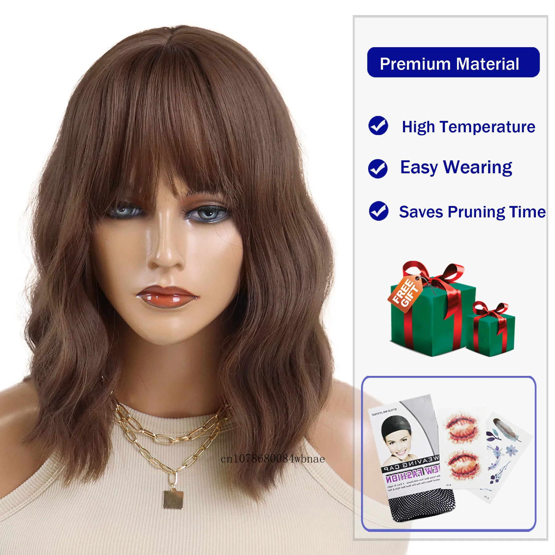 Синтетические волосы Коричневые Короткие волнистые вьющиеся парики с челкой для женщин и девочек Парик длиной до плеч Ежедневный костюм для вечеринок Термостойкий