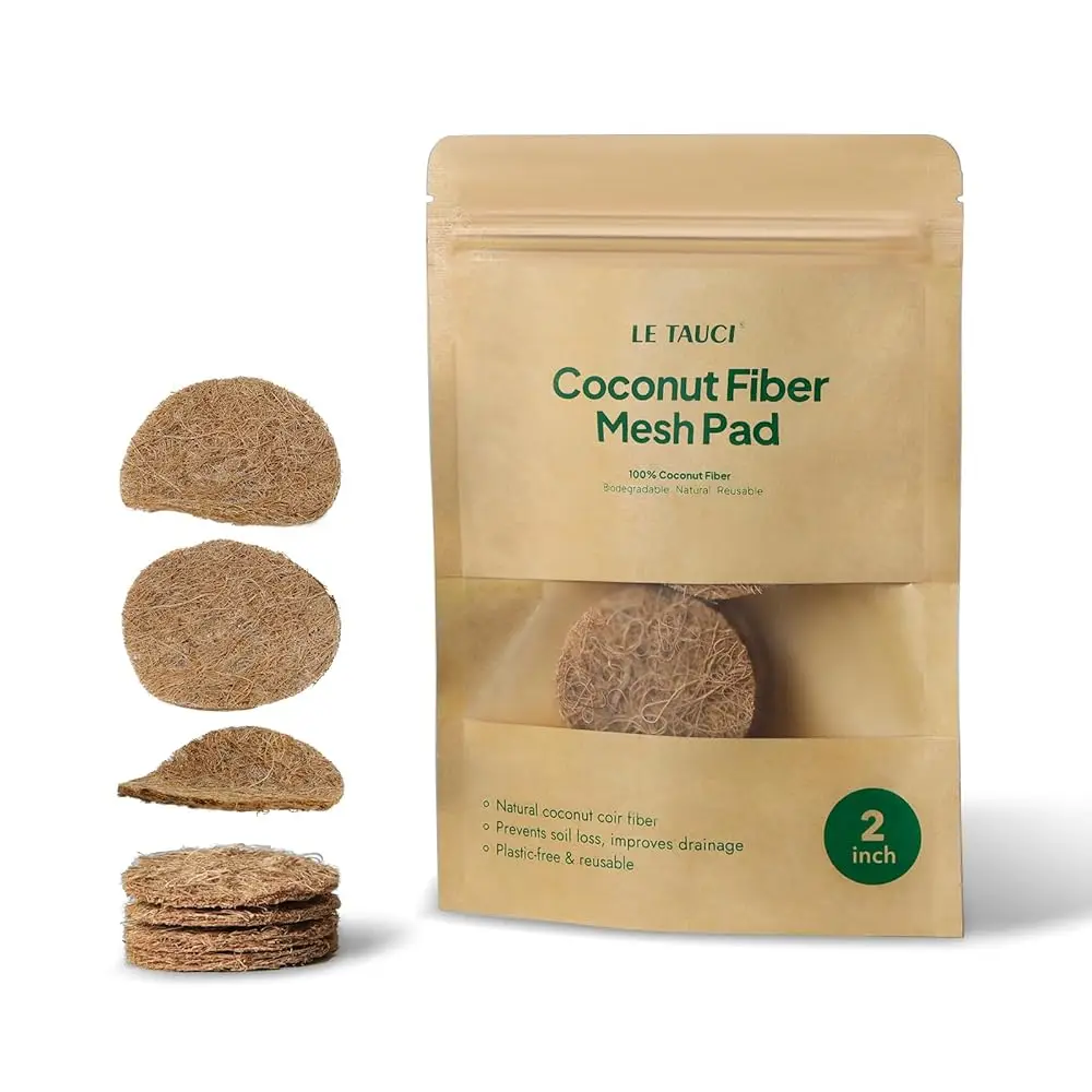 

Дренажные сетчатые подкладки из кокосового волокна для цветочных горшков, предварительно нарезанные заглушки для отверстий в горшках диаметром 2 дюйма для предотвращения утечки почвы, натуральное кокосовое волокно