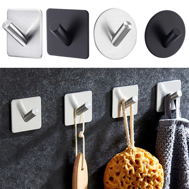 1/2/4Pcs Selbstklebende Küche Wand Tür Haken Schlüssel Halter Rack Handtuch Aufhänger Edelstahl Bad Tuch robe Mantel Haken