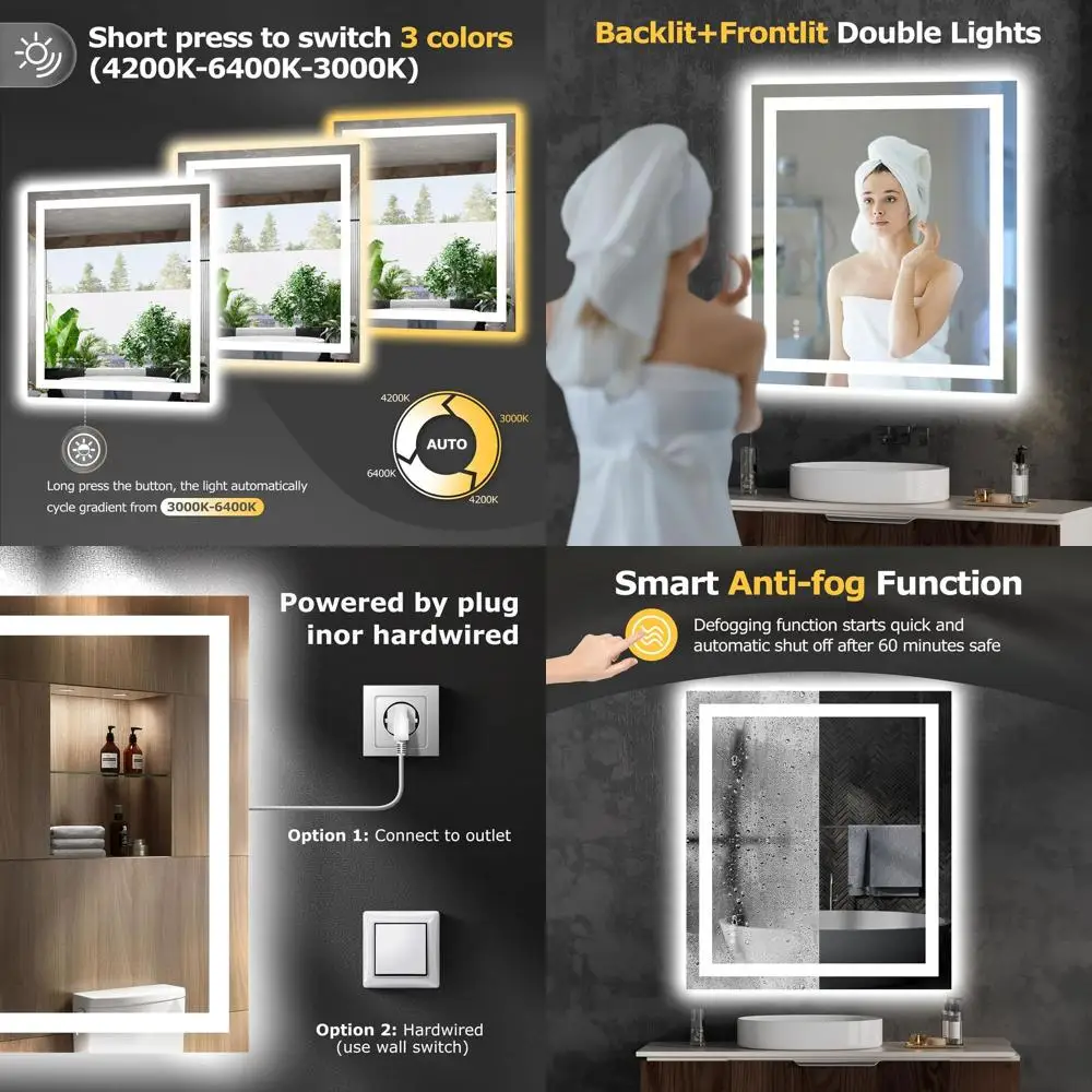 

Зеркало для ванной с 36 светодиодами, подсветкой и защитой от запотевания, с регулировкой яркости, с задней и передней подсветкой, умное косметическое зеркало с функцией памяти, ударопрочное