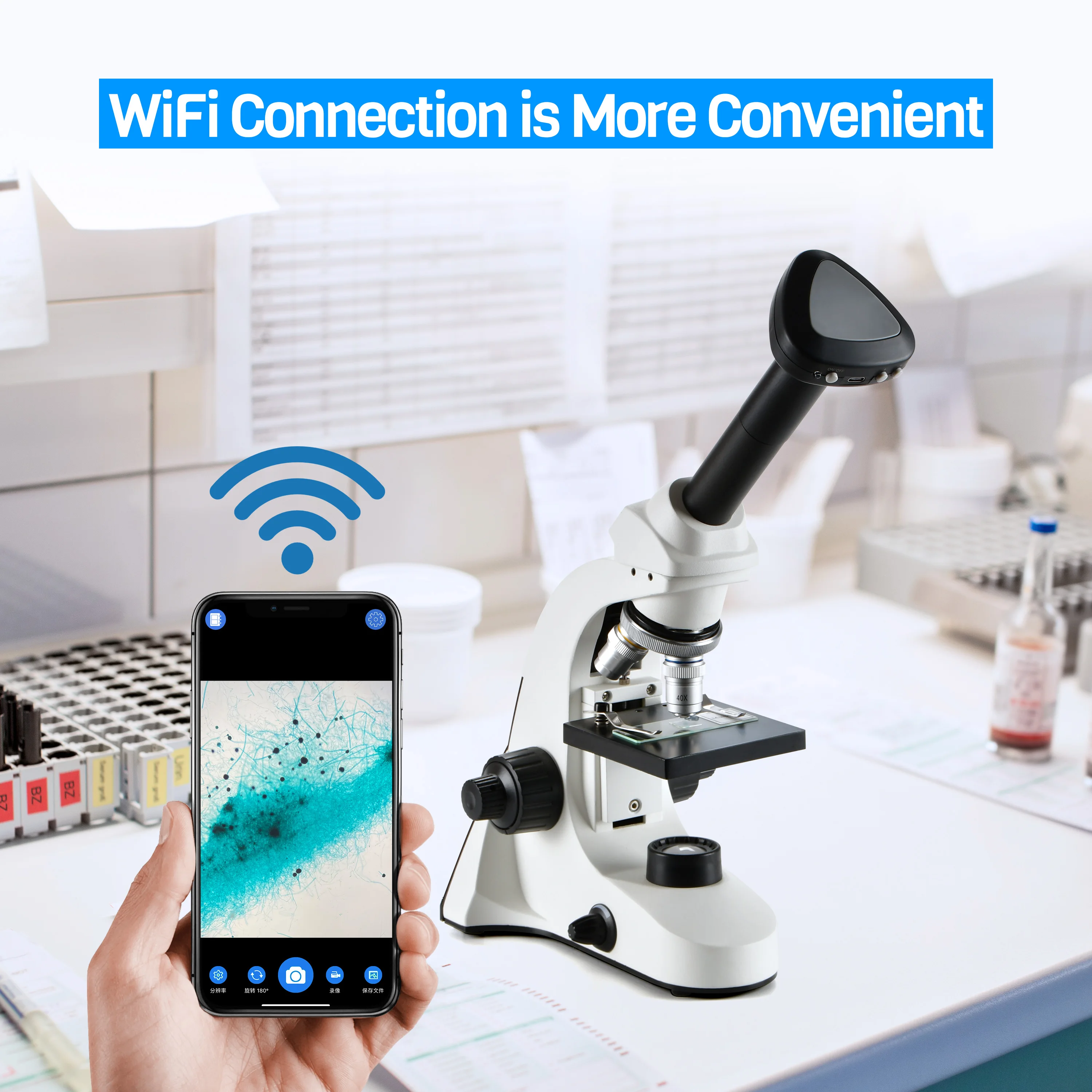 WiFi Digital Eyepiece Wireless Connection to Smartphones 2MP Rechargeable Camera Photo Video Recorder for Microscopes Telescopes