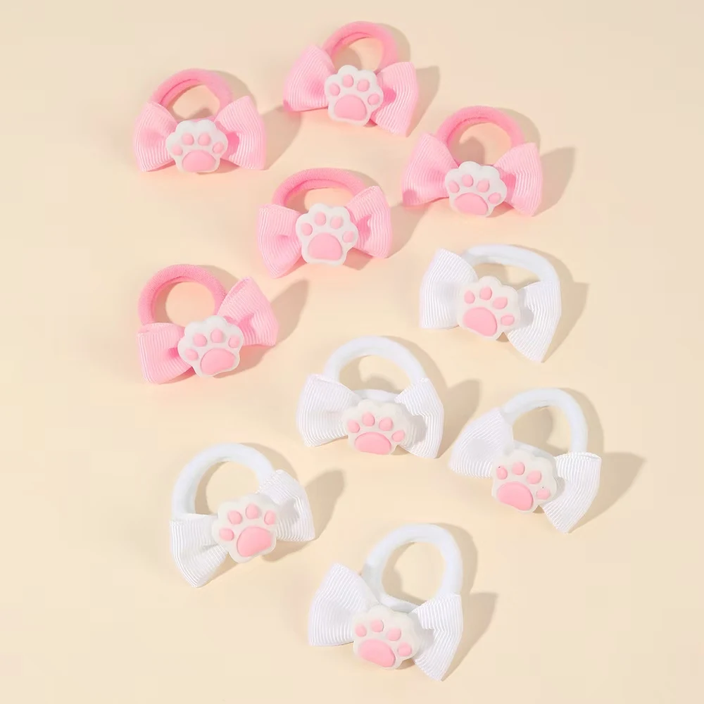 10/20/30PS Elastic Cute Paw Dog Hair Band Puppy Bows Handmade Pet Bowknot for Dogs Dog Hair Accessories Pet Supplies