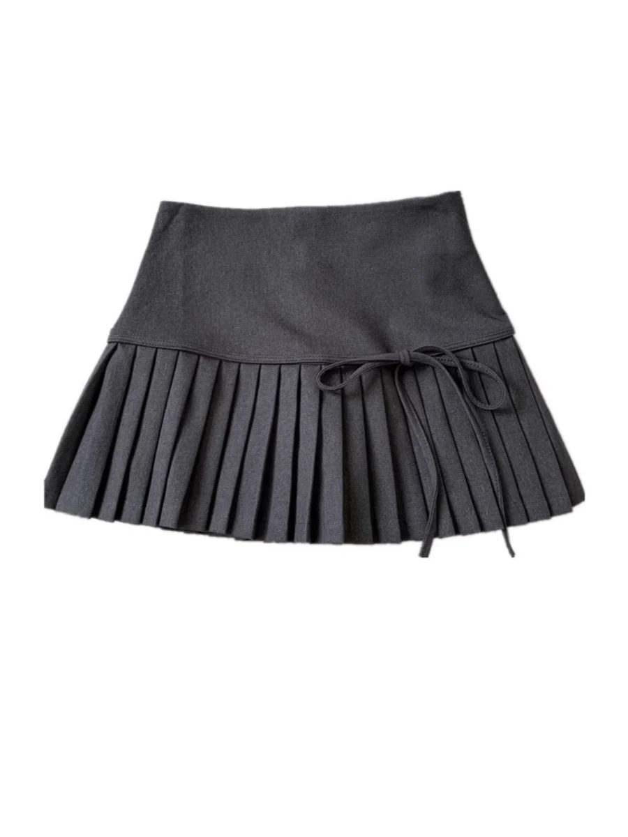 

High Waist Knot Pleated Skirt Women's Summer New Design A-Line f-length ort Skirt Korean Sle Commute Polyester Fiber