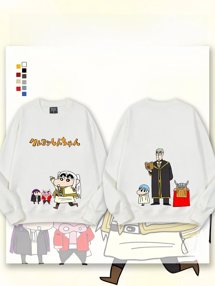 

Свитшот ex round Ne Sweatirt Crayon inchan с коллаборационным мультяшным принтом, хлопок/полиэстер, для весны, осени и зимы, повседневная одежда