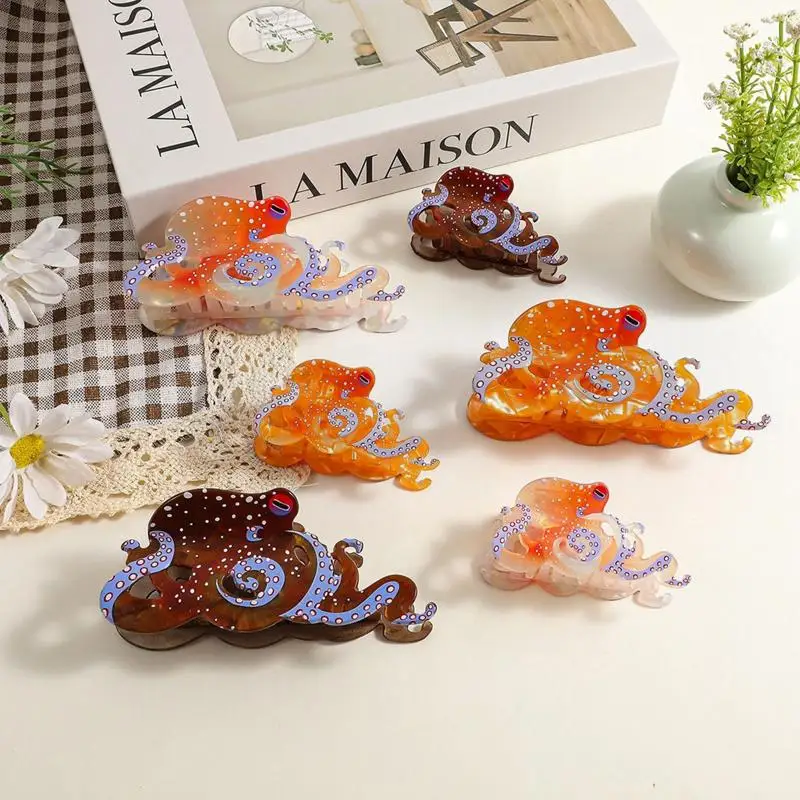 【IIOO】1Pcs Fun Marine Animal Hair Clip Creative Design Grab Clip Personalized Woven Hair Grab New Octopus Shark Clip view 3