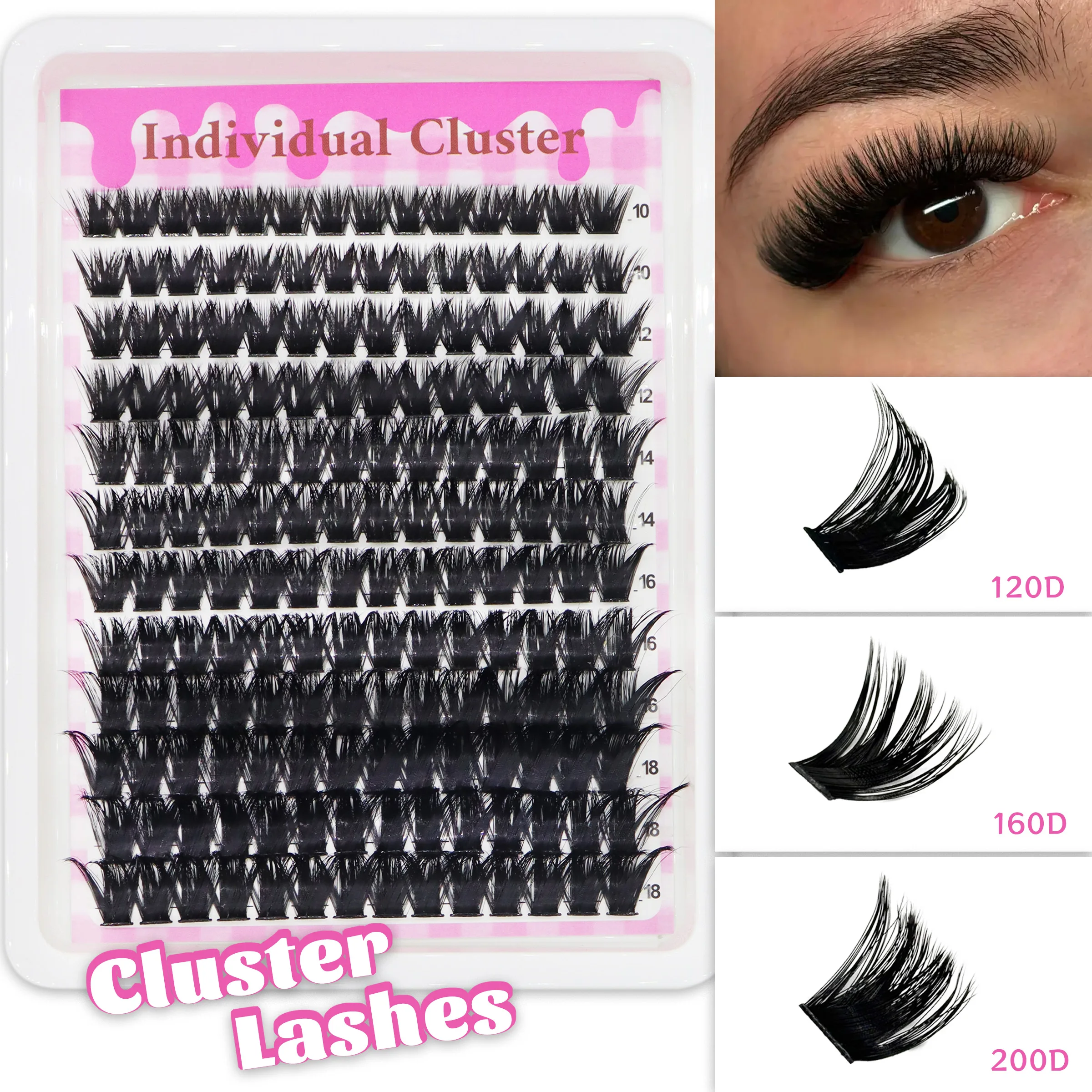 European Style 120D 160D 200D Segmented Cluster Lashes DIY Self Application Soft Curly High Quality