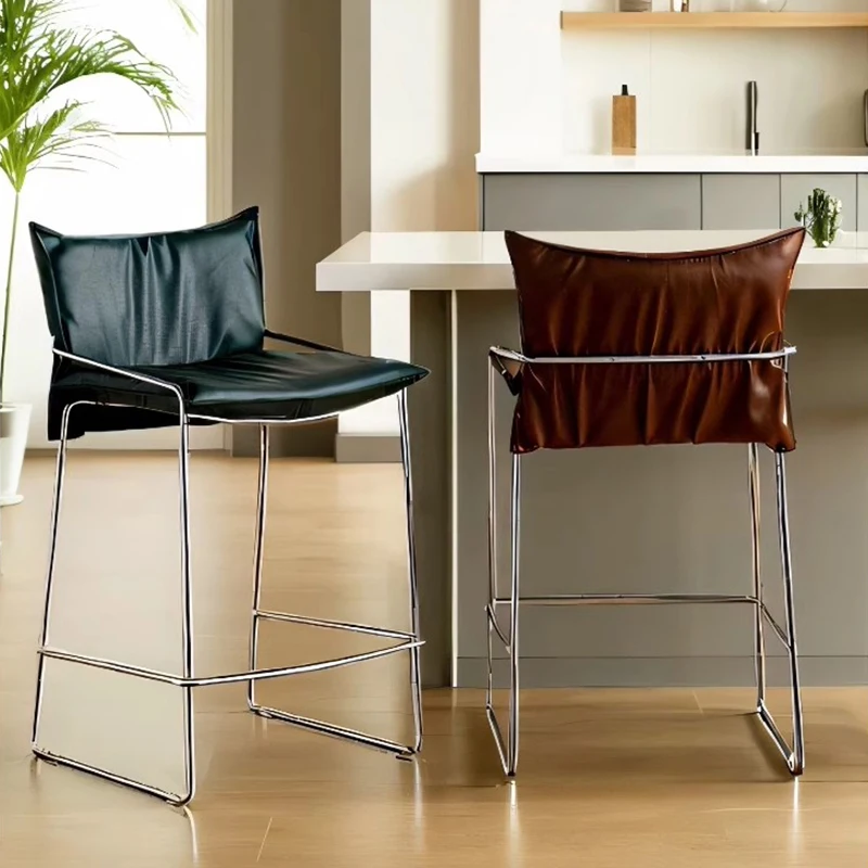 

Kitchen Accent Bar Stools Modern Leather Bedroom Minimalist Design Bar Chairs Comfortable Aesthetic Banqueta Salon Furniture