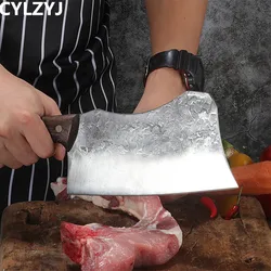 Handmade Forged Kitchen Knife Chef Knife High-carbon Bone Chopper Traditional Butcher Cleaver Slicing Knife Cooking Tools
