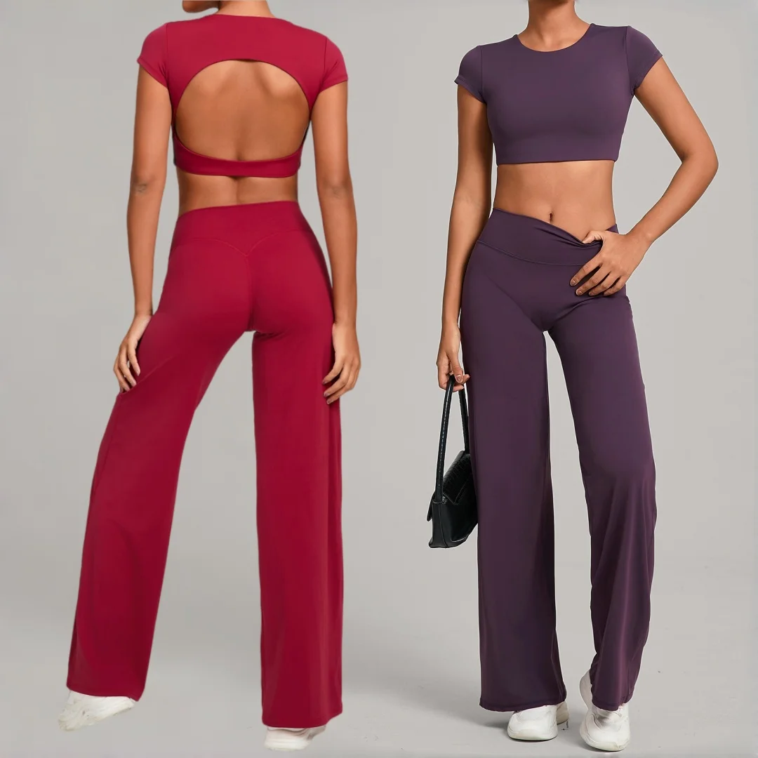 Women's Seamless Yoga Set High Waist Hip Lift Tight Backless Straight-Leg Pants Sports Fitness Suit Running Workout Gym Yoga Set