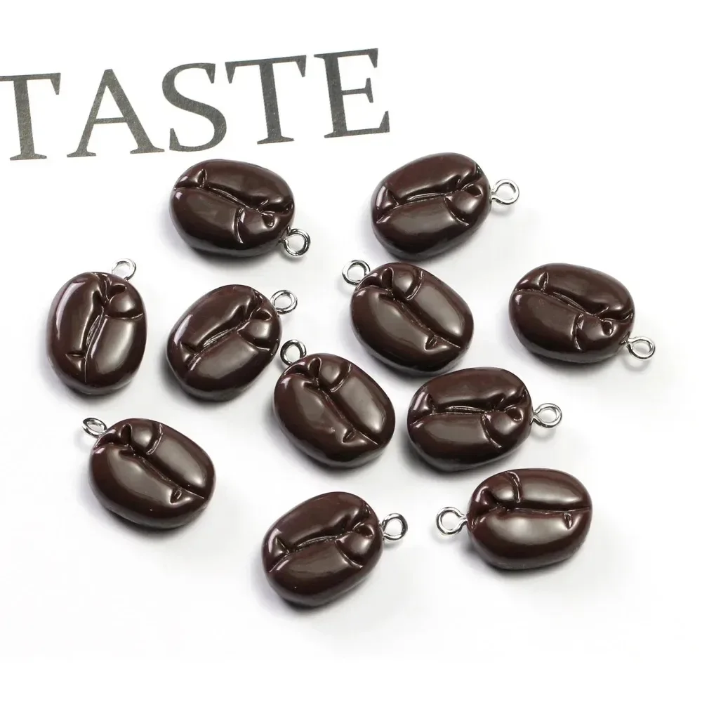 10Pcs Mini Coffee Bean Resin Charms Realistic Imitation Cacao Pendants DIY Supplies For Earring Necklace Key Ring Making view 2
