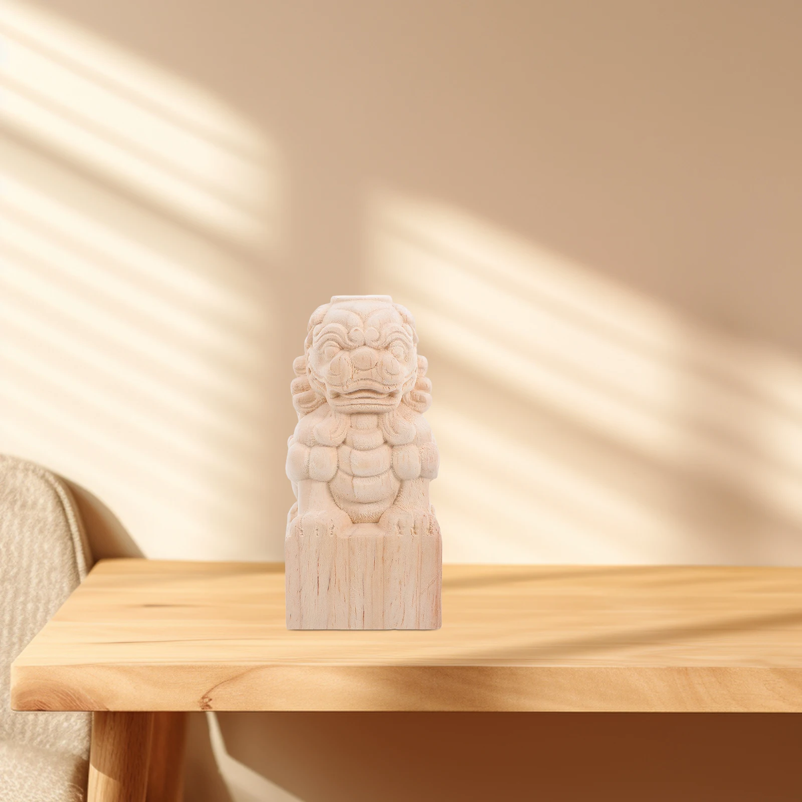 Bridge Stigma Decoration Decors Blank Guardian Lion Figurine Animal Khaki Wood Feng Shui Statue
