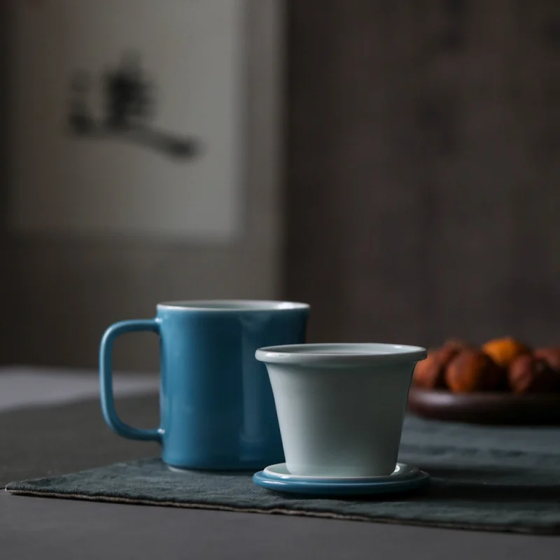 Jingdezhen Longquan Celadon Tea Cup Ceramic Mug Office Cup Green Beans Porcelain Cup with Lid Tea Strainer Ceramic Cup Porcelain
