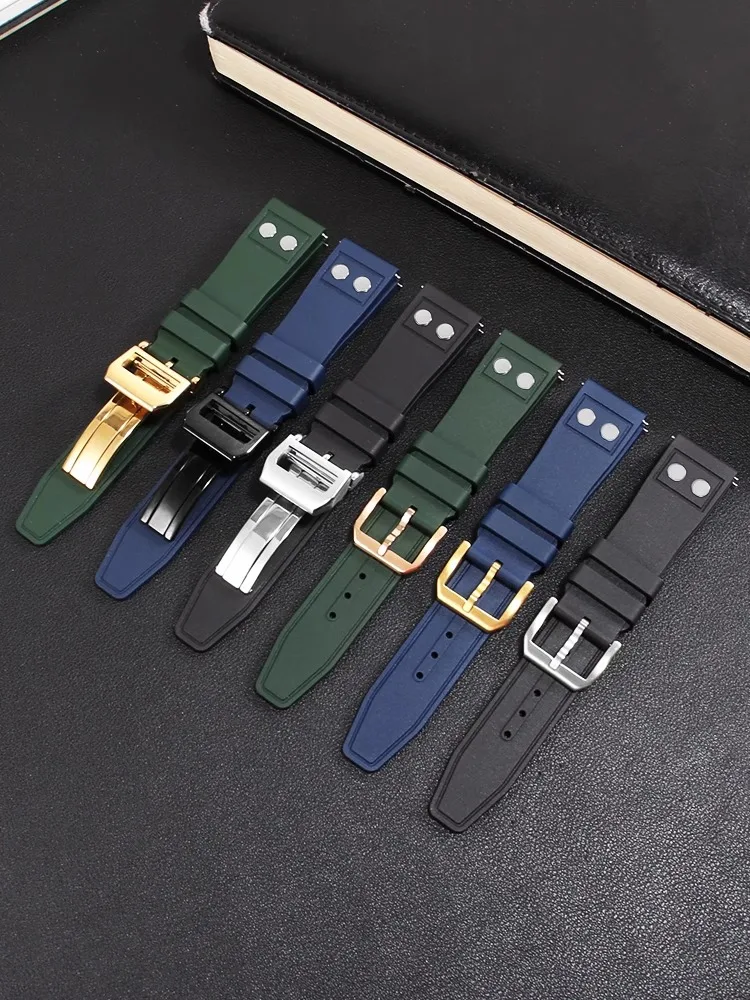 20mm 21mm 22mm Nature Soft Fluororubber FKM Rubber Watchband For IWC Strap Big Pilot Portofino TOP GUN Watch Band With Rivet