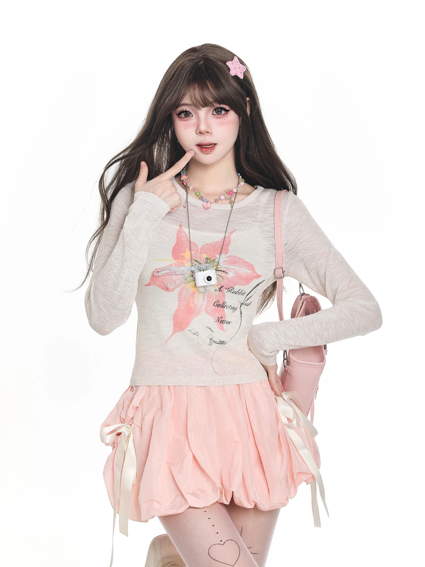 Chic Sweet Floral Print See-through Long Sleeve T-shirt Women's Summer Loose Beautiful Sun Protection Top Cool Spicy