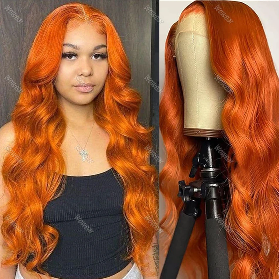 

200 Density 13x6 HD Transparent Lace Front Human Hair Frontal Wigs 100% Natural Hair Ginger Body Wave Wigs For Women