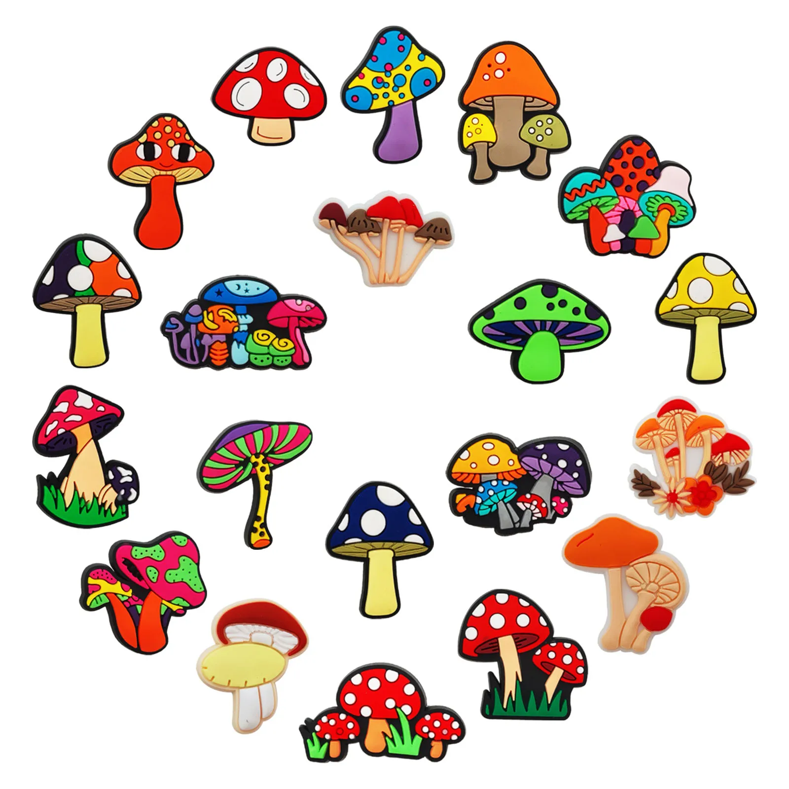 20Pcs Colorful Mushroom Shoe Charms For Slides Sandals, PVC Shoe Decorations Accessories For Christmas Birthday Gift Party Favor