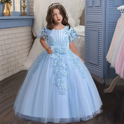 Girls' embroidered princess dress 4-12 years old lace sleeveless mesh cake dress high-end performance dress for banquet hosts